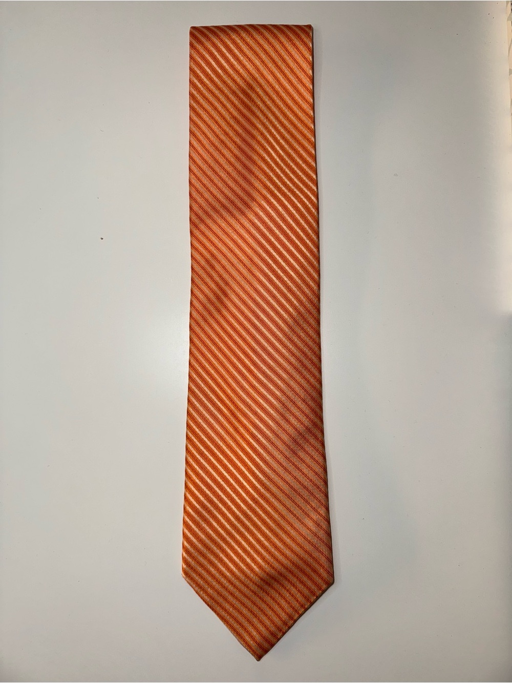 City of London Orange Striped Silk Tie Polka Dot Tip Necktie